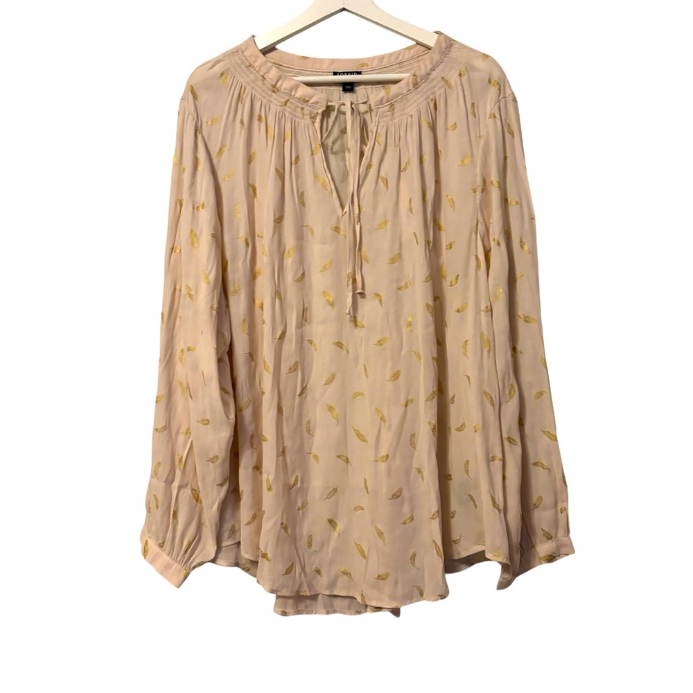 Torrid Tunic Ruffle Neckline Allover  Gold Leaves Tan Women’s Size 3X